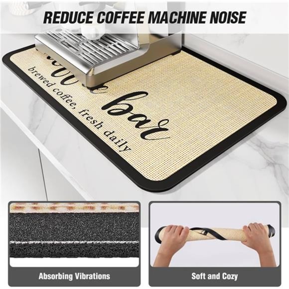 Coffee Bar Mat | Stain-absorbent with waterproof rubber backing | Coffee 19"x12" - Picture 8 of 8